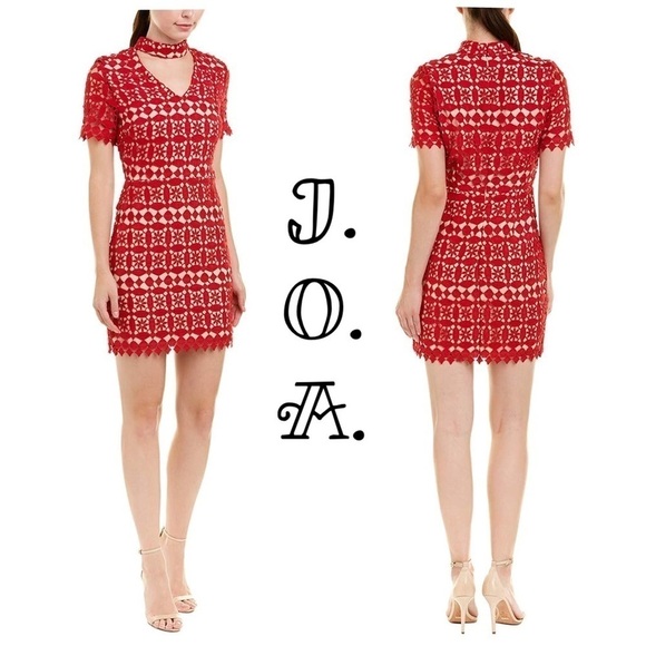 JOA Women's Choker Neck Lace Dress red party club fun party.  Mini dress - Picture 1 of 11